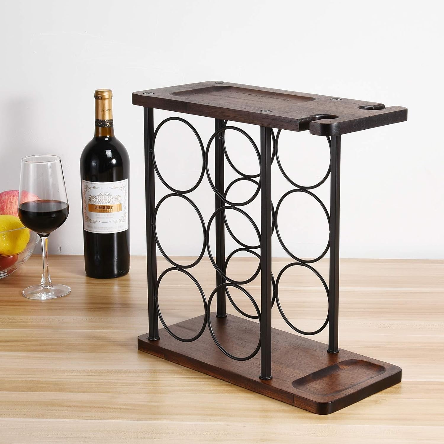Wine Rack with Glass Holder, Countertop Wine Rack, Wooden Wine Holder with Tray,